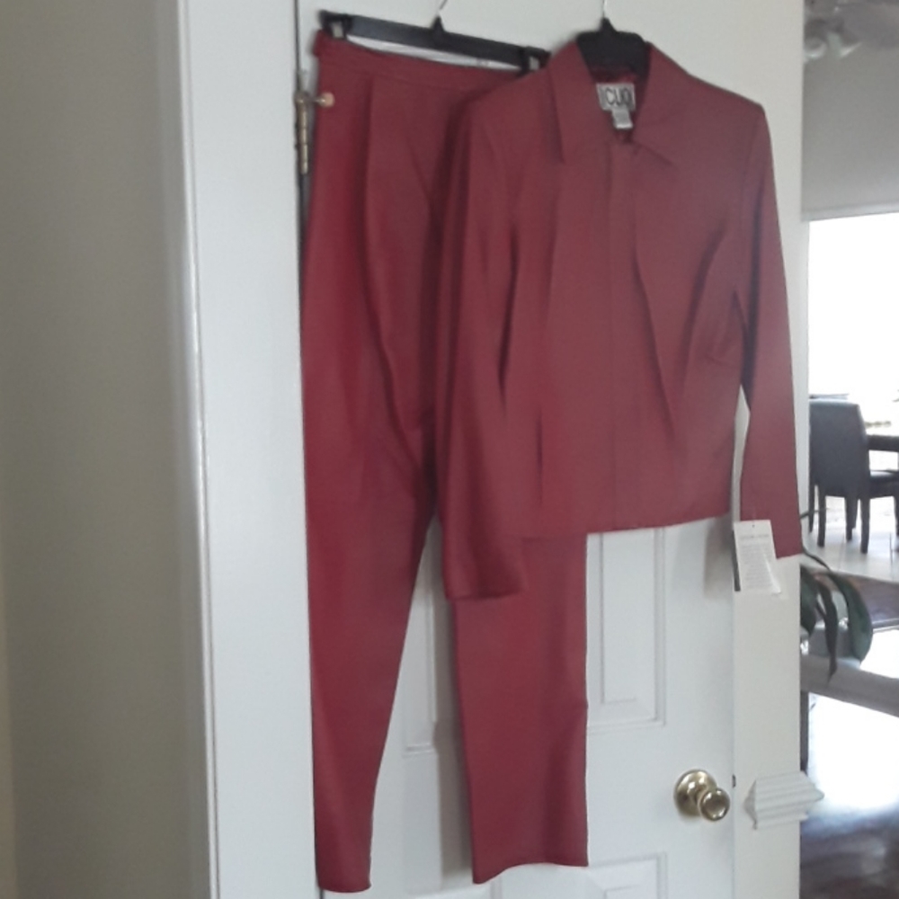 Red leather pants suit